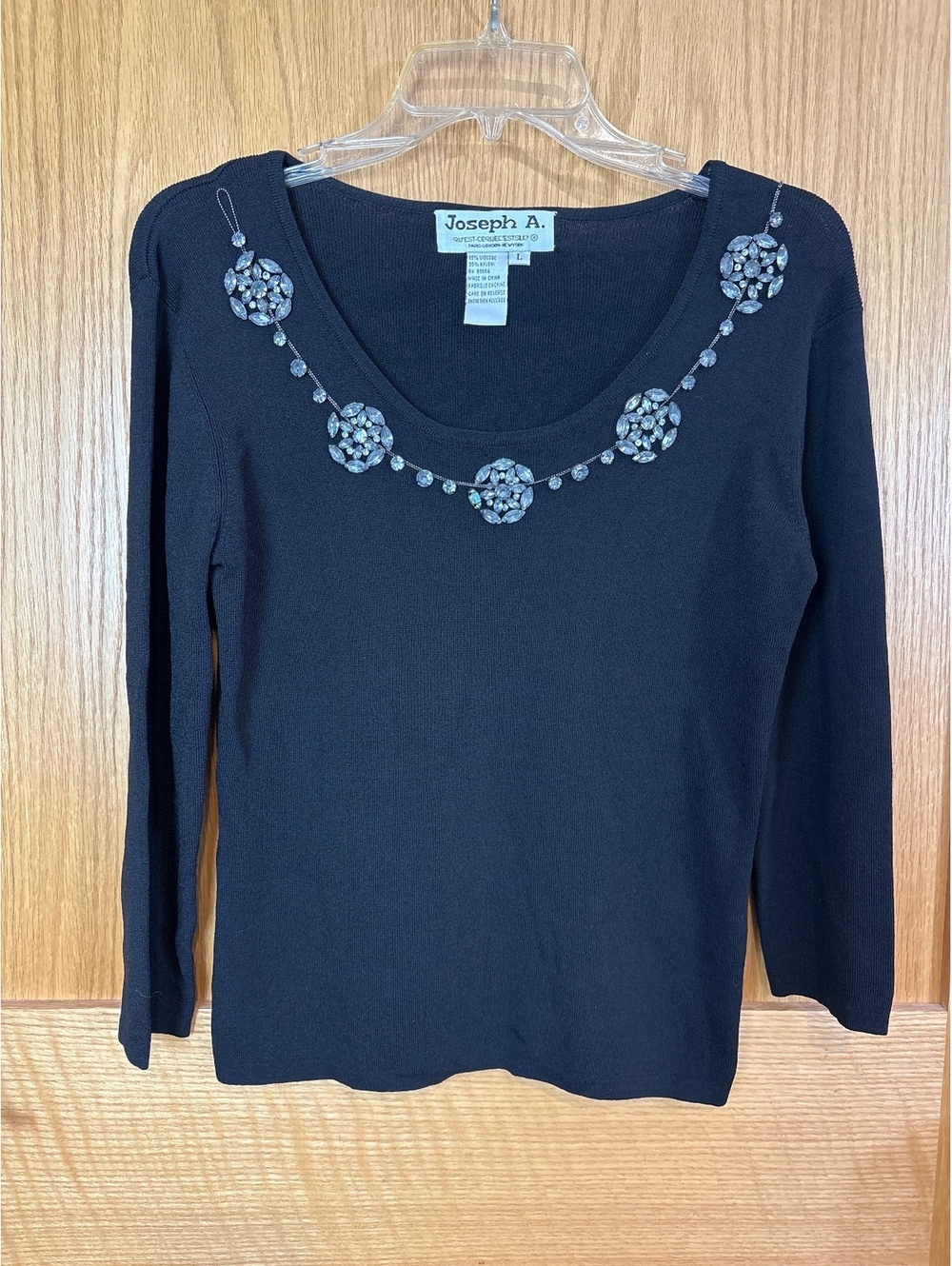 Joseph A. Black Viscose Nylon Embellished Sweater Size L